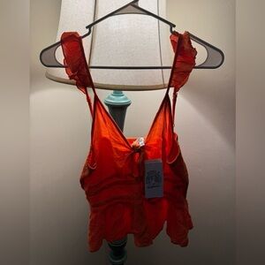 Vibrant Orange Ruffled Tank Top